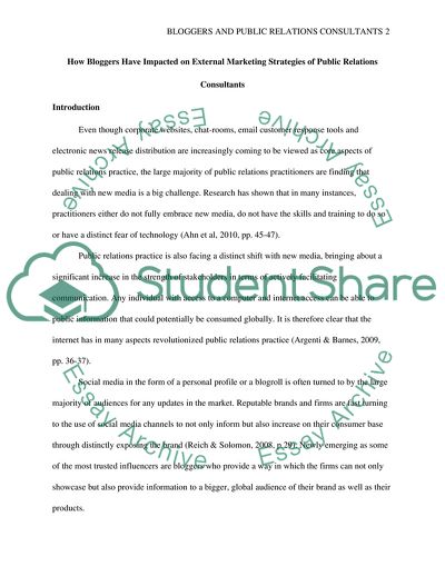 How Bloggers Have Impacted on External Marketing Strategies of Public Relations Consultants