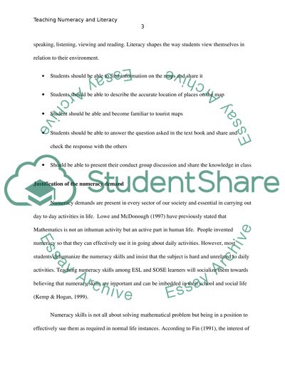 Literacy and numeracy demands in lesson plans