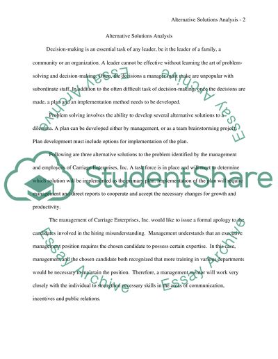 Alternative Solutions Analysis