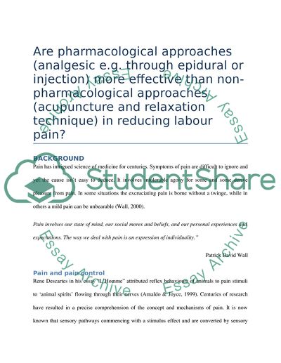 Pharmacological and Non-pharmacological Approaches to Reduce Labor Pain
