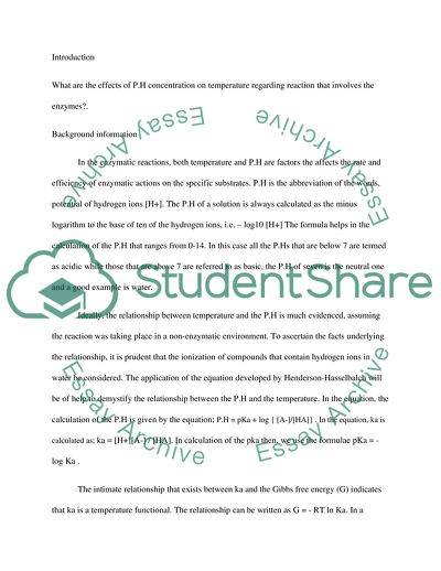 The Effect of P.H on Temperature in Enzymatic Reactions