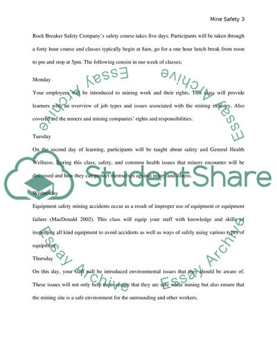 Proposal for a Mine Safety Course