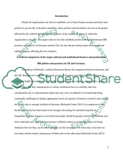 Cultural and Institutional Features and Predominant HR Policies in the UK and Germany