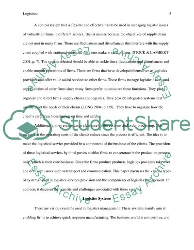 Flexible and Effective a Control System in Managing Logistics