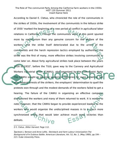 How do you Evaluate the Role of the Communist Party among California Farmworkers