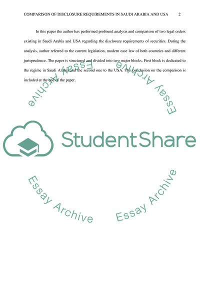 Comparison of Disclosure Requirements in Saudi Arabia and the USA