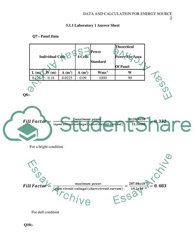 Data and calculation for energy source