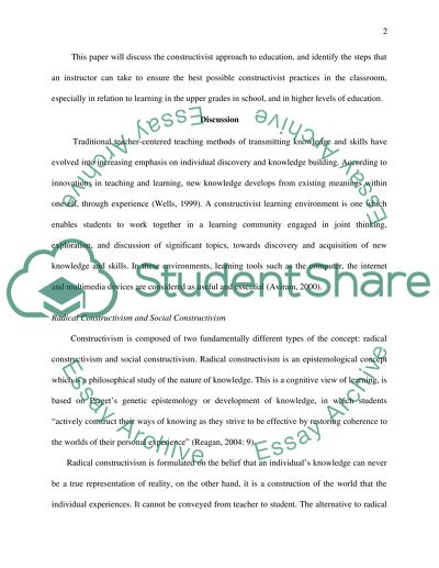 Education: Constructivist Approach SEE BELOW