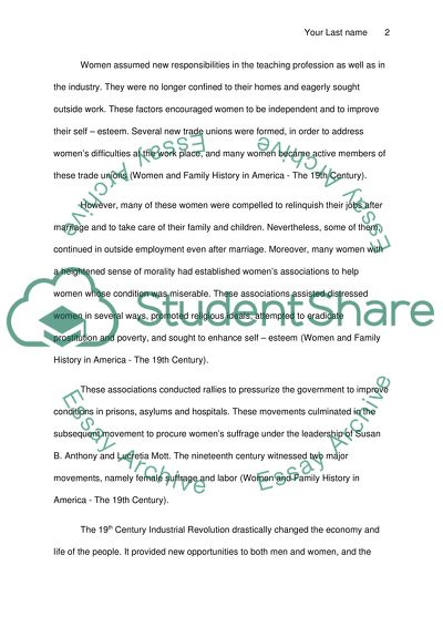 Major Characteristics of the Lives of Late 19th Century Women