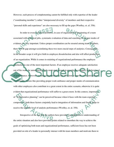 Article Analysis: How Team Composition and Collaborative Planning Shape Analytic Effectiveness