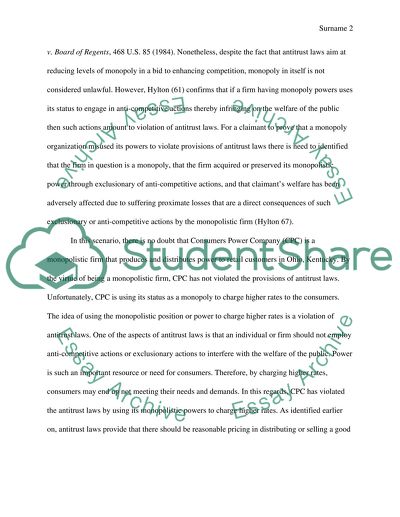 Questions in Antitrust law. Case examples