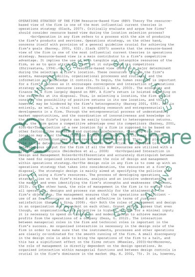 Operation Strategy of a Firm