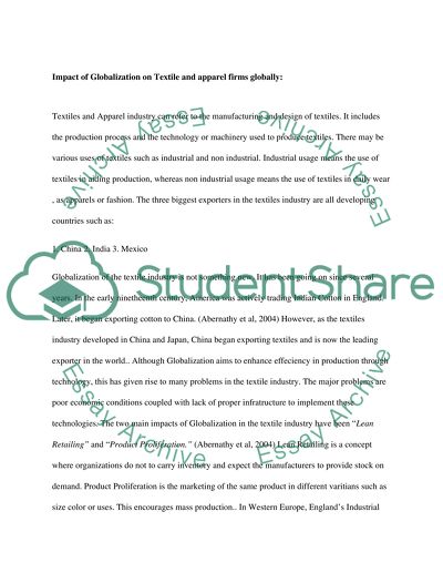 Impact of Globalization on Textile and Apparel Firms Globally