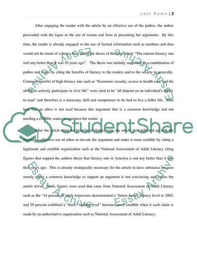 Rhetorical Article The Current Literacy Rate Isnt Any Better Than it Was 10 Years Ago