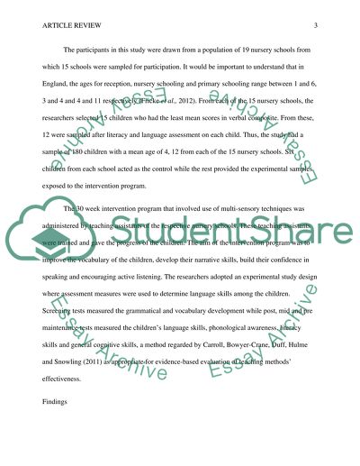Article Review: Efficacy of Language Intervention in the Early Years