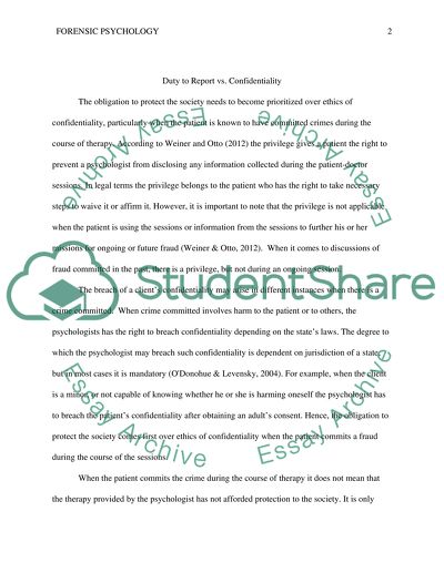 Forensic Psychology: Duty to Report vs. Confidentiality