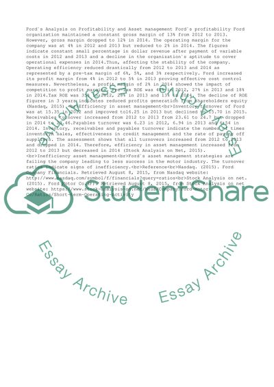 Ford`s Analysis on Profitability and Asset management