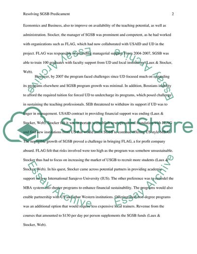 Resolving Sarajevo Graduate School of Business Predicament