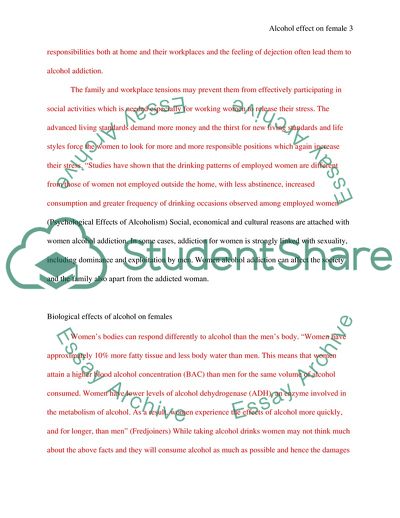 The Biological Psychological and Sociological Effect of Alcohol on a Female and Her Families