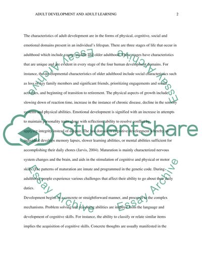 Application of Adult Development to Adult Learning