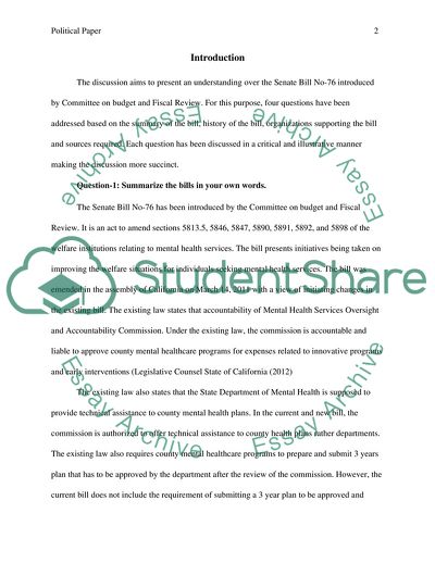 Understanding of the Senate Bill No-76 Introduced by Committee on Budget and Fiscal Review