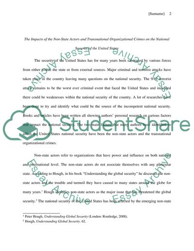 Impacts of the Non-State Actors and Transnational Organizational Crimes on the US National Security