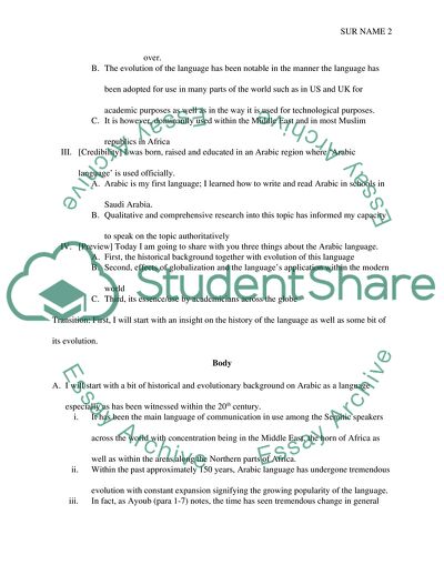 Informative Speech: The Arabic Language