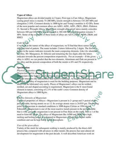 Use of Magnesium Alloys