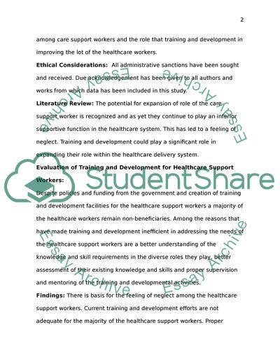 Investigation into the Effectiveness of Training and Development of Care/Support Workers