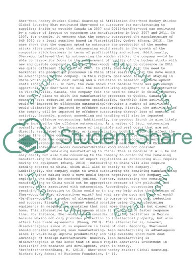 SHER-WOOD HOCKEY STICKS: GLOBAL SOURCING