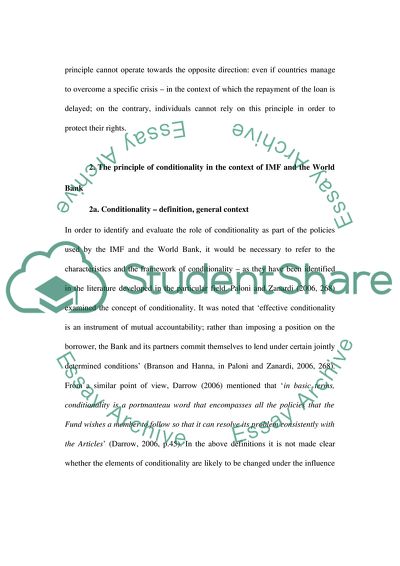 Principle of Conditionality as Applied by The IMF and The World Bank