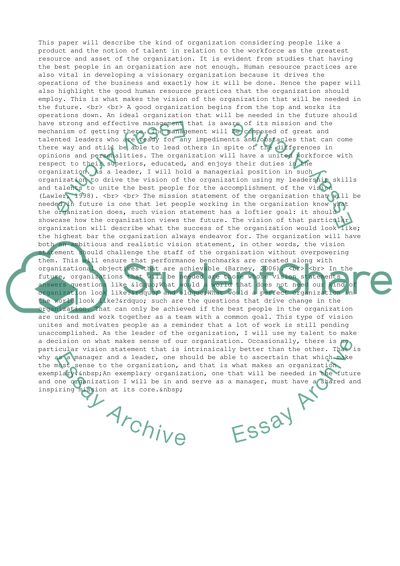 Vision of the Type of Organization that Will Be Needed in the Future