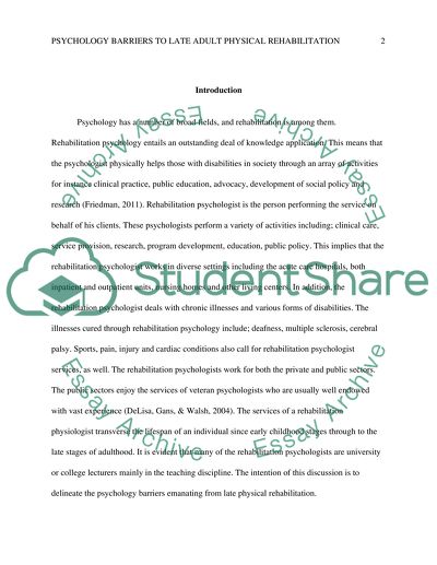 Psychology barriers to late adult physical rehabilitation