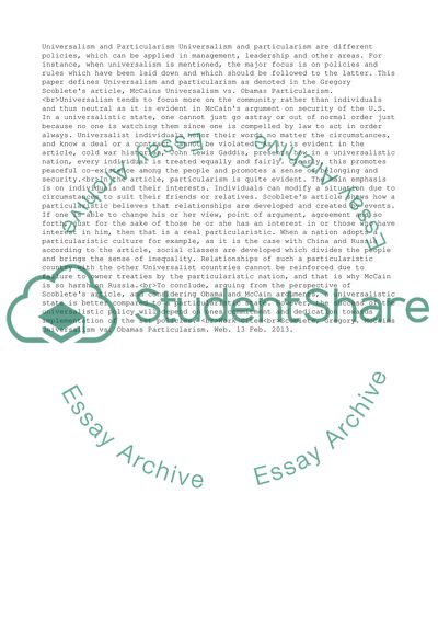 Universalism and Particularism