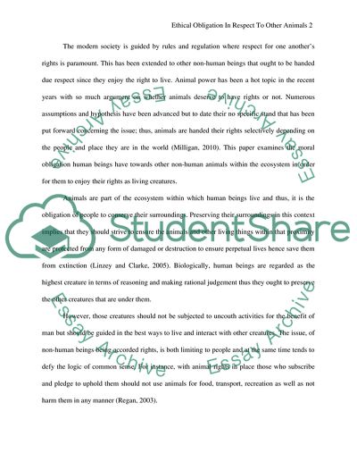 Ethical Obligation in Respect to Other Animals