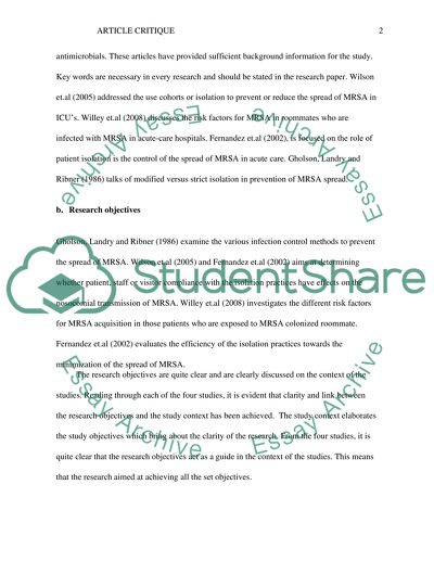Isolation for Prevention of Nosocomial Transmission of MRSA Articles