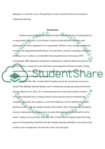 Why Assessment of HR Needs Is Important for Ritz Carlton Hotel