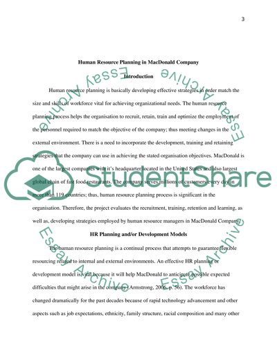 HUMAN RESOURCE PLANNING IN MACDONALD COMPANY