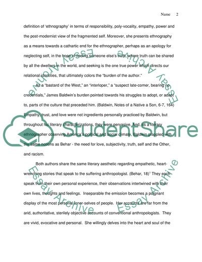 Ruth Behar and James Baldwin: Ethnographic Treatment of the Burden of the Author