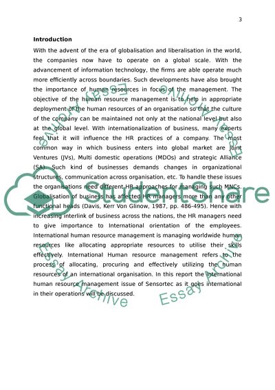 International Human Resource Management Issue of Sensortec