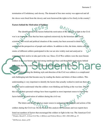 Factors behind Motivation of American Soldiers during Civil War