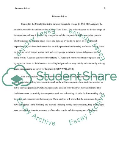 Discount Pricing - Prices in a slow economy