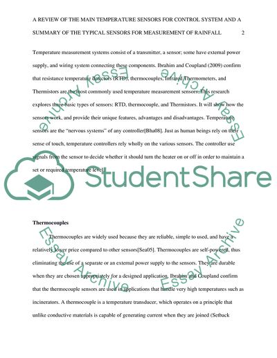 The Main Temperature Sensors for Control Systems
