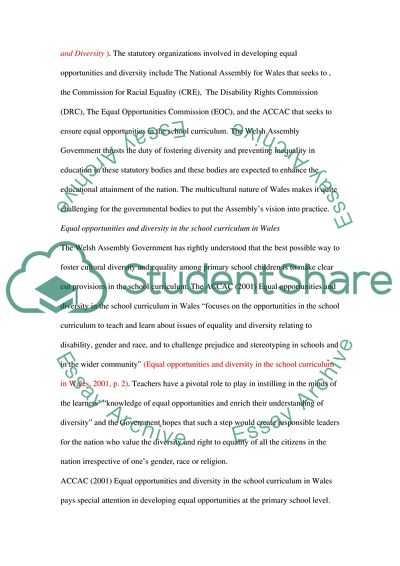 Equality and Diversity in the Primary School in Wales