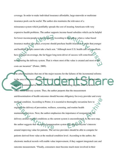 Michael E. Porters A Strategy for Health Care Reform