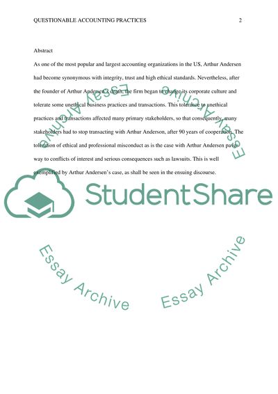 Arthur Anderson: Questionable Accounting Practices