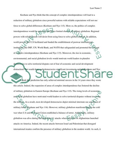 Complex Interdependence According To Nye and Keohane