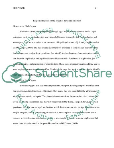 Respond to post on The Effects of Personnel Selection