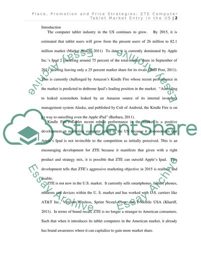 Place, Promotion and Price Strategies ZTE Computer Tablet Market Entry in the US