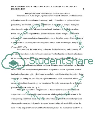 Policy of Discretion Versus Policy Rule in Monetary Policy